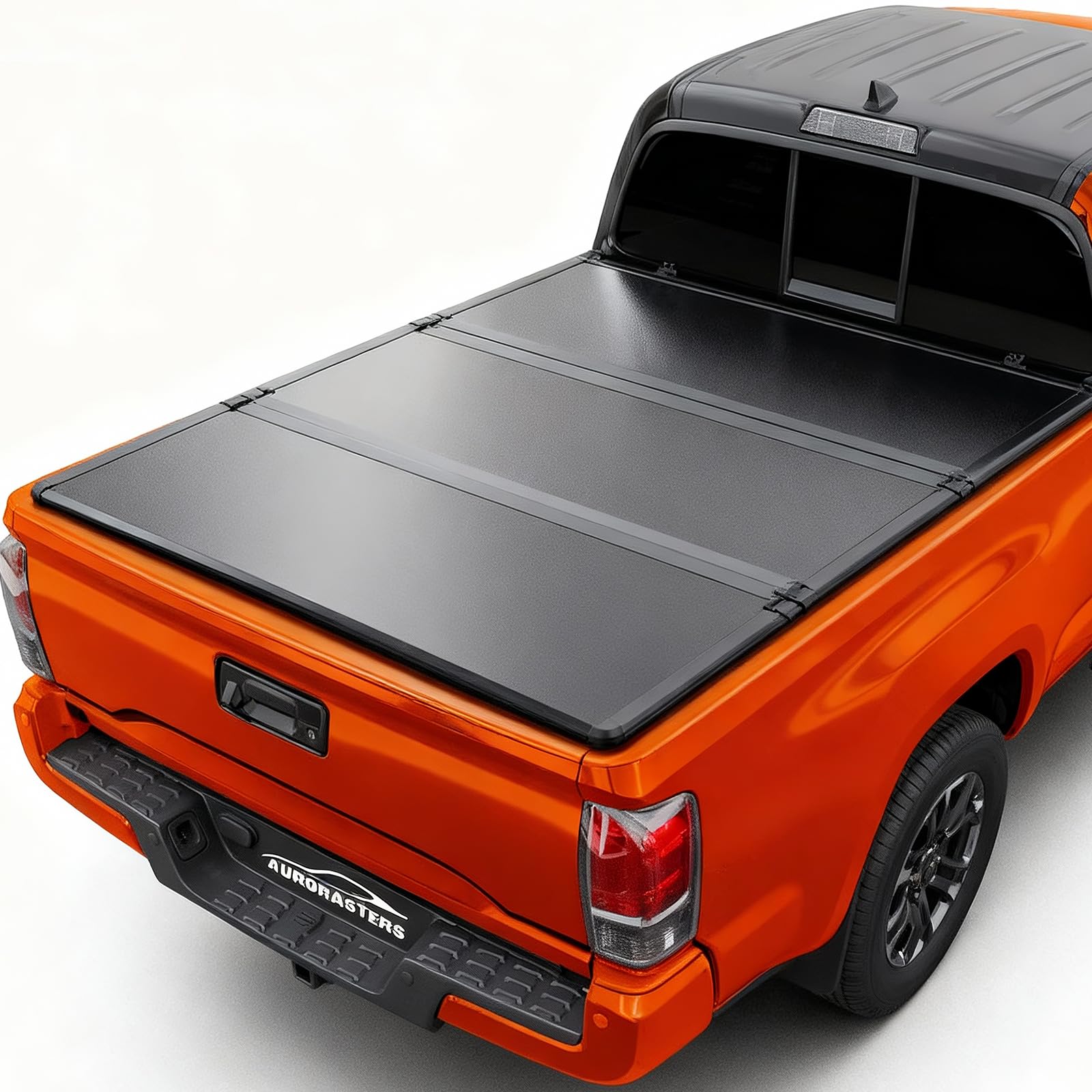 Aurorasters hard tri-fold tonneau cover on Toyota Tacoma side view protecting cargo
