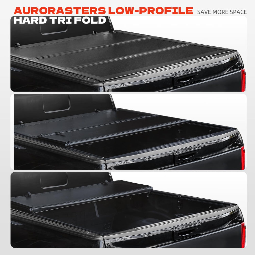 Aurorasters F-150 bed cover open two-thirds demonstrates quick access to gear.