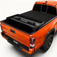 Aurorasters Soft Tri-Fold tonneau cover closed front view protects your bed.