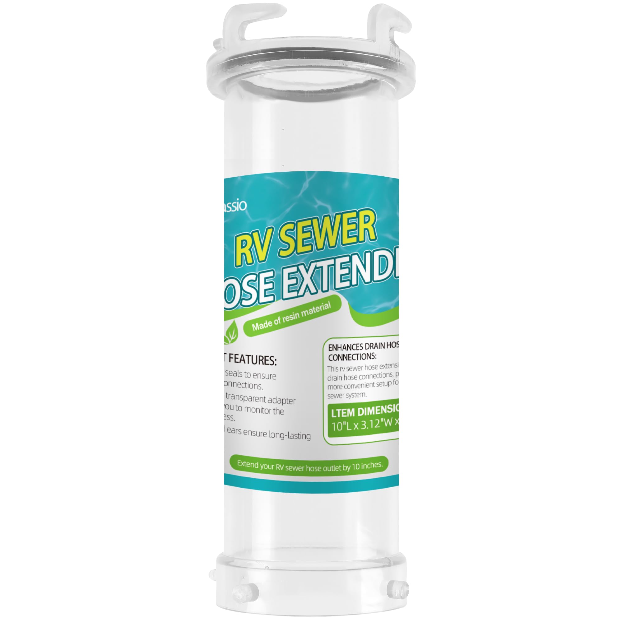 Aussio 10-inch extension Clearview adapter enabling easier RV sewer hose hookups.