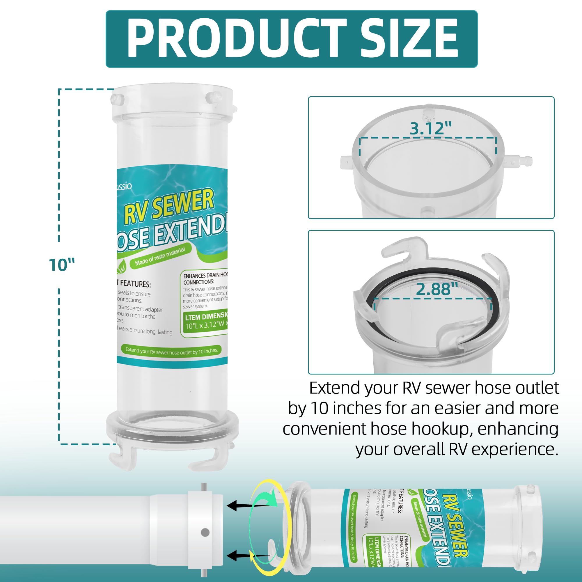 Aussio Clearview design adapter showing leak-proof seal for mess-free connections.
