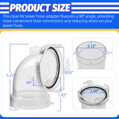 Aussio Clearview RV hose adapter with transparent body for quick flow checks.