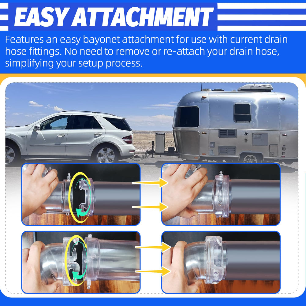 Aussio bayonet attachment fits standard drain hoses for quick setup.