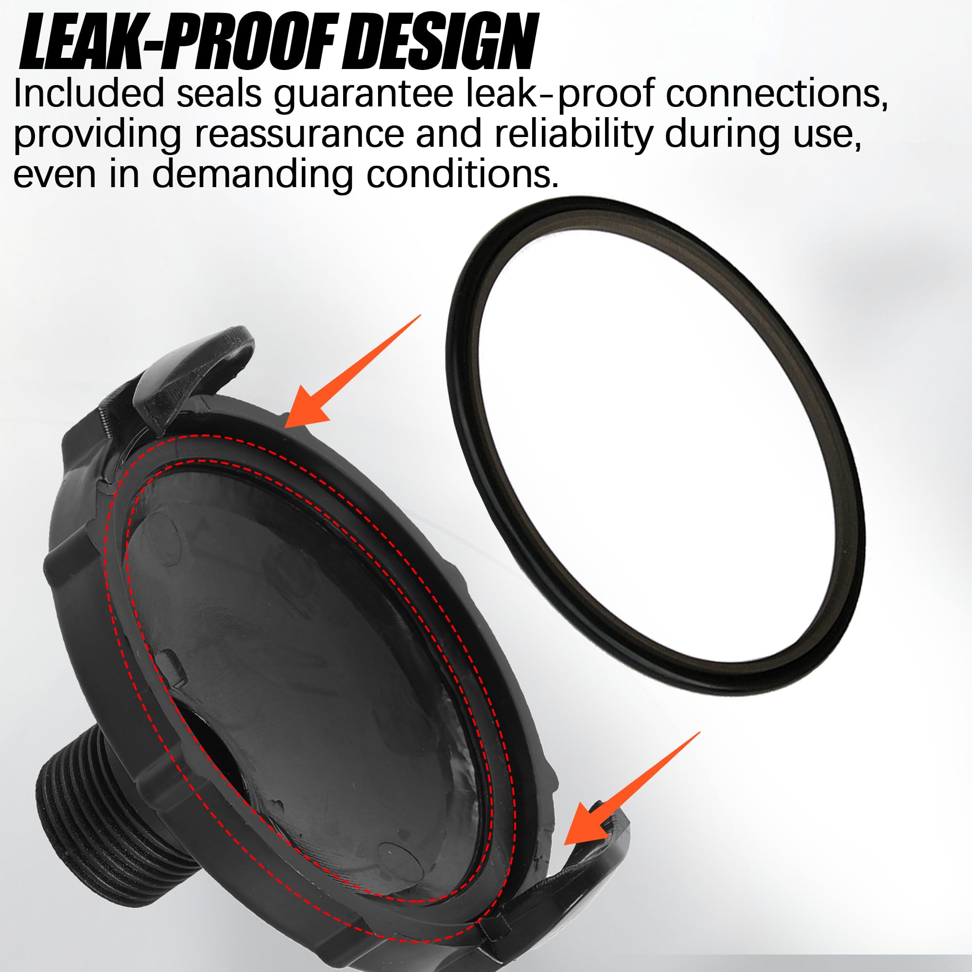 Aussio cap with 3-inch and 3/4-inch GHT connections for versatile valve fit.