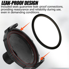 Aussio cap with 3-inch and 3/4-inch GHT connections for versatile valve fit.