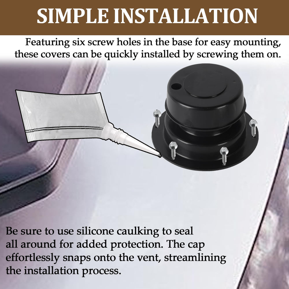 Aussio vent cap snap-on feature enabling quick, tool-free installation on an RV roof