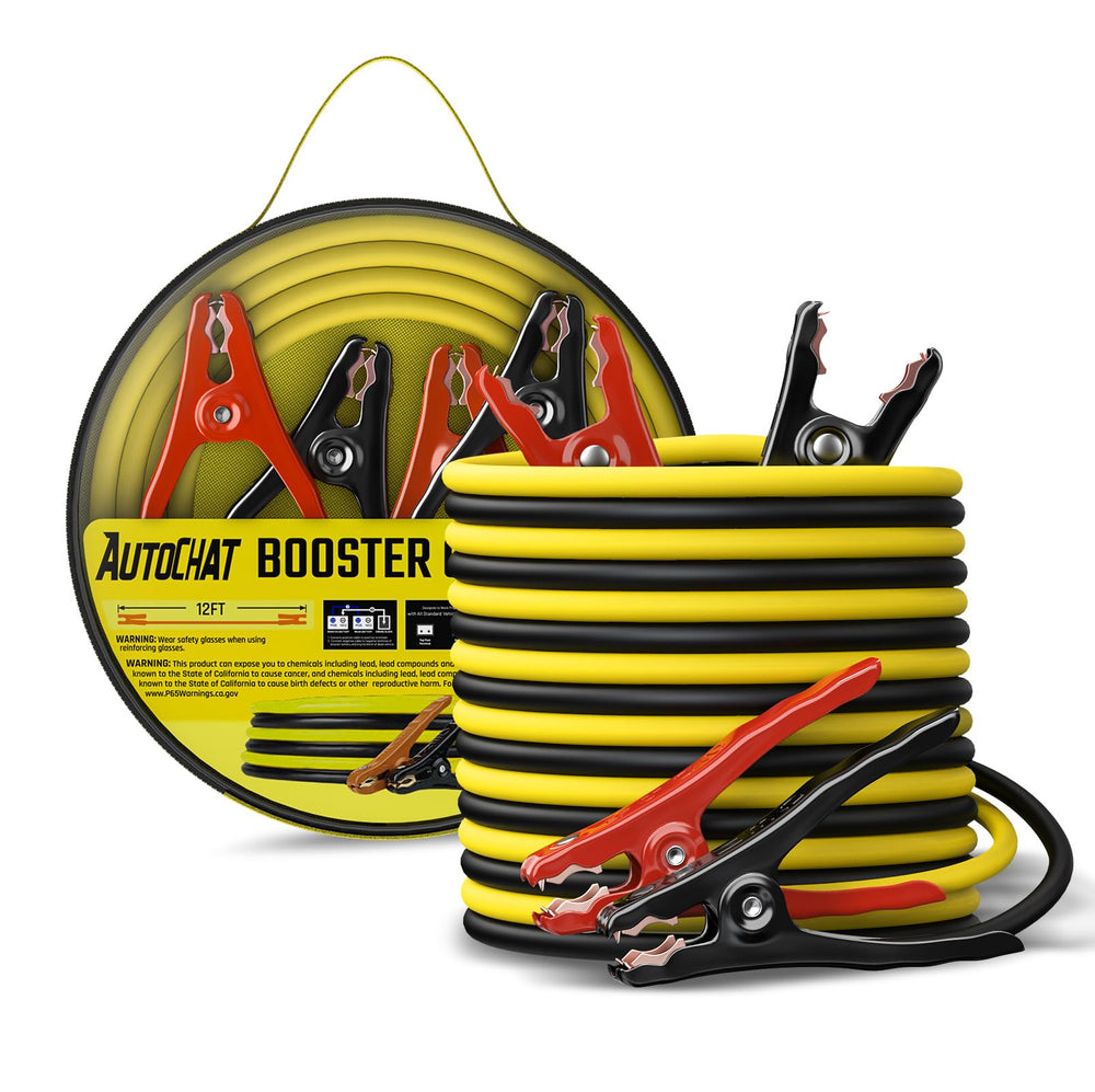 AutoChat jumper cables 12ft 8ga for reliable jump starts between vehicles.