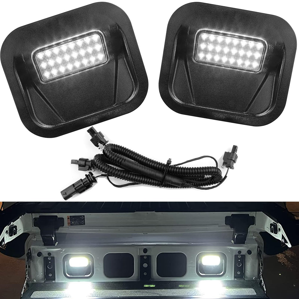 Autboom LED tailgate step light on GMC Sierra enhances night visibility.