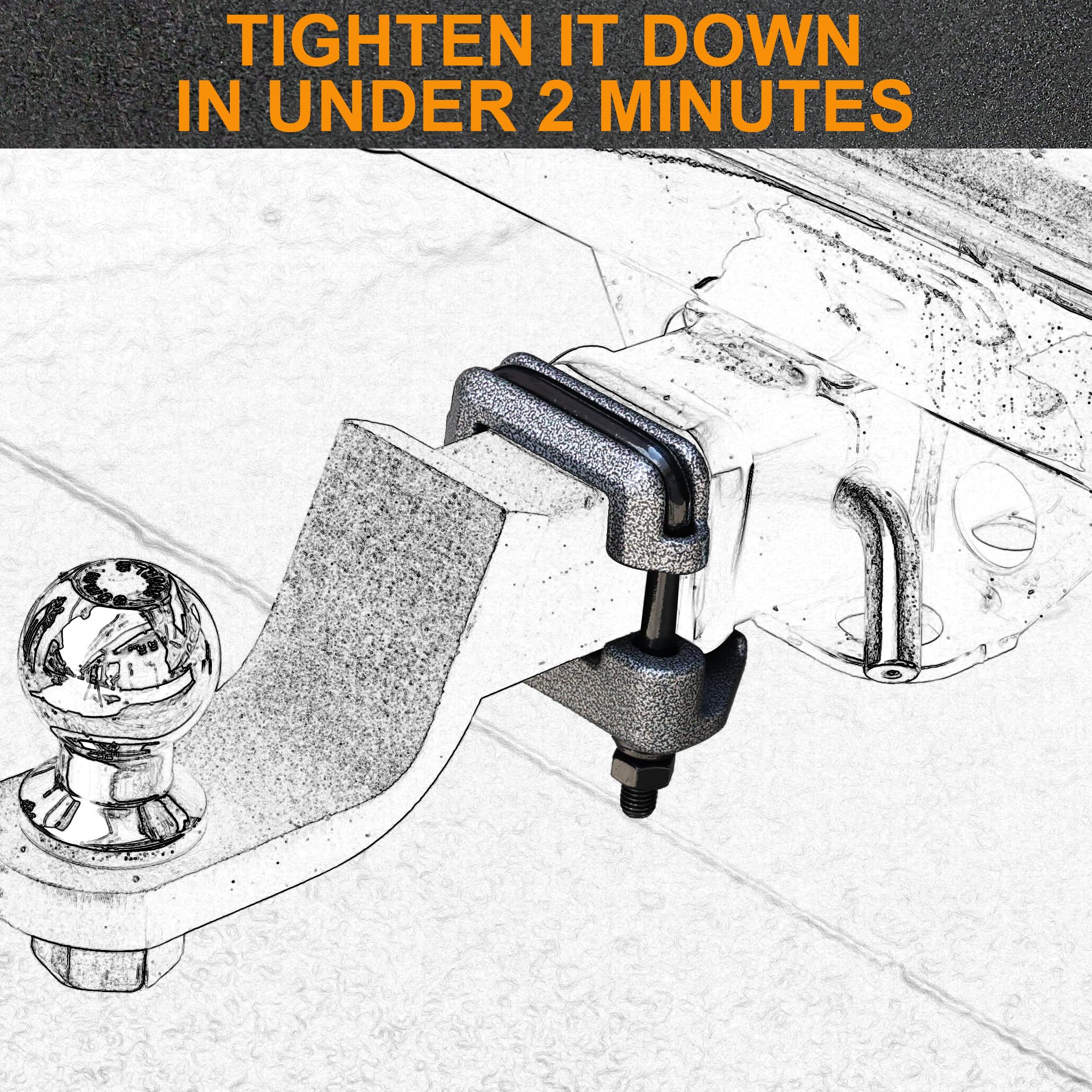 Autekcomma hitch tightener installation demonstrating quick, tool-free setup for stable towing
