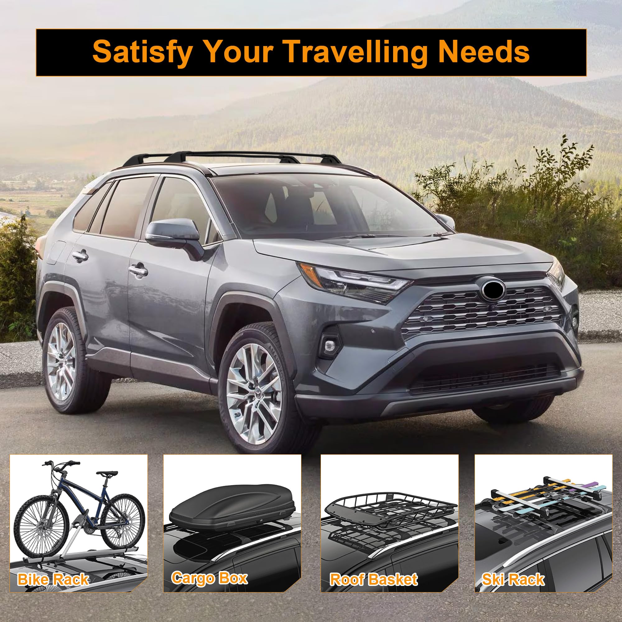 Autekcomma RAV4 cross bars cargo-setup showing multiple mounting options
