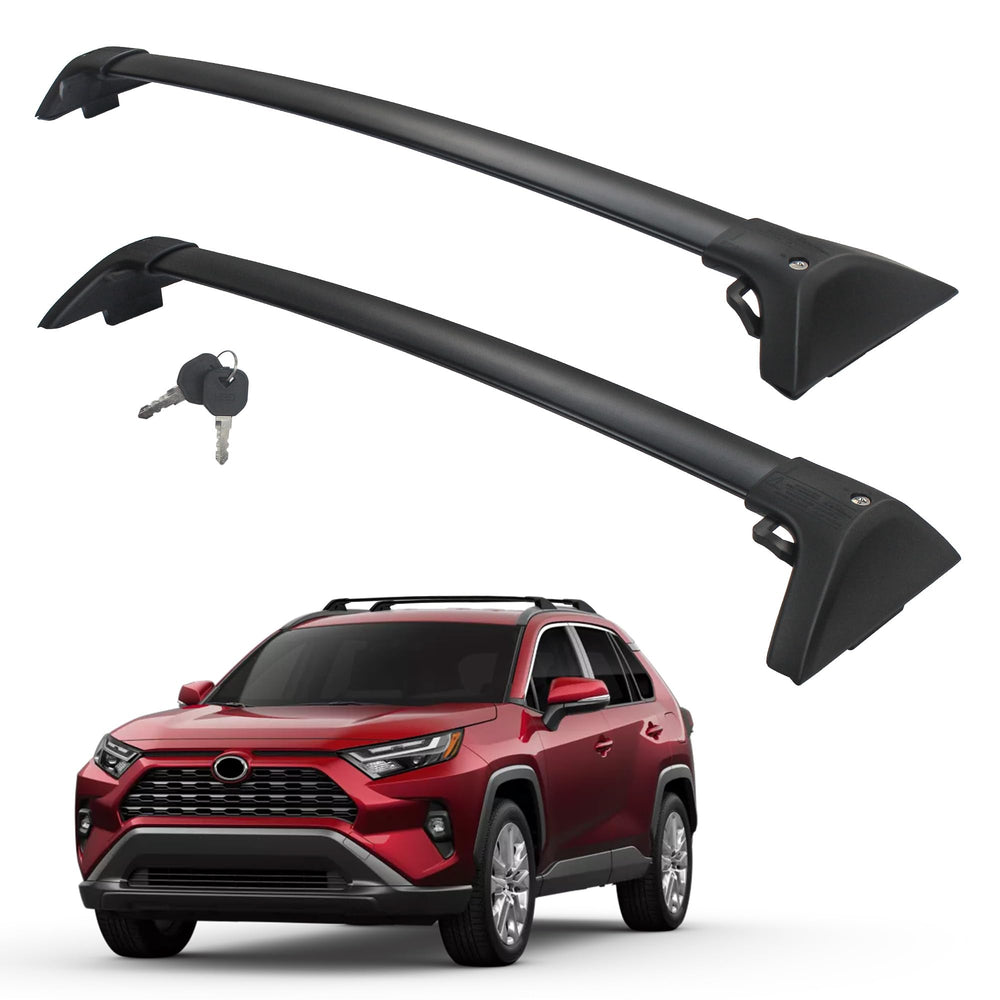Autekcomma RAV4 cross bars front view showcasing durable aluminum build for secure gear