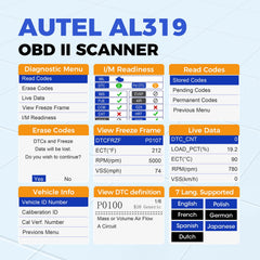 Autel AL319 live data screen provides real-time engine metrics for quick assessment.