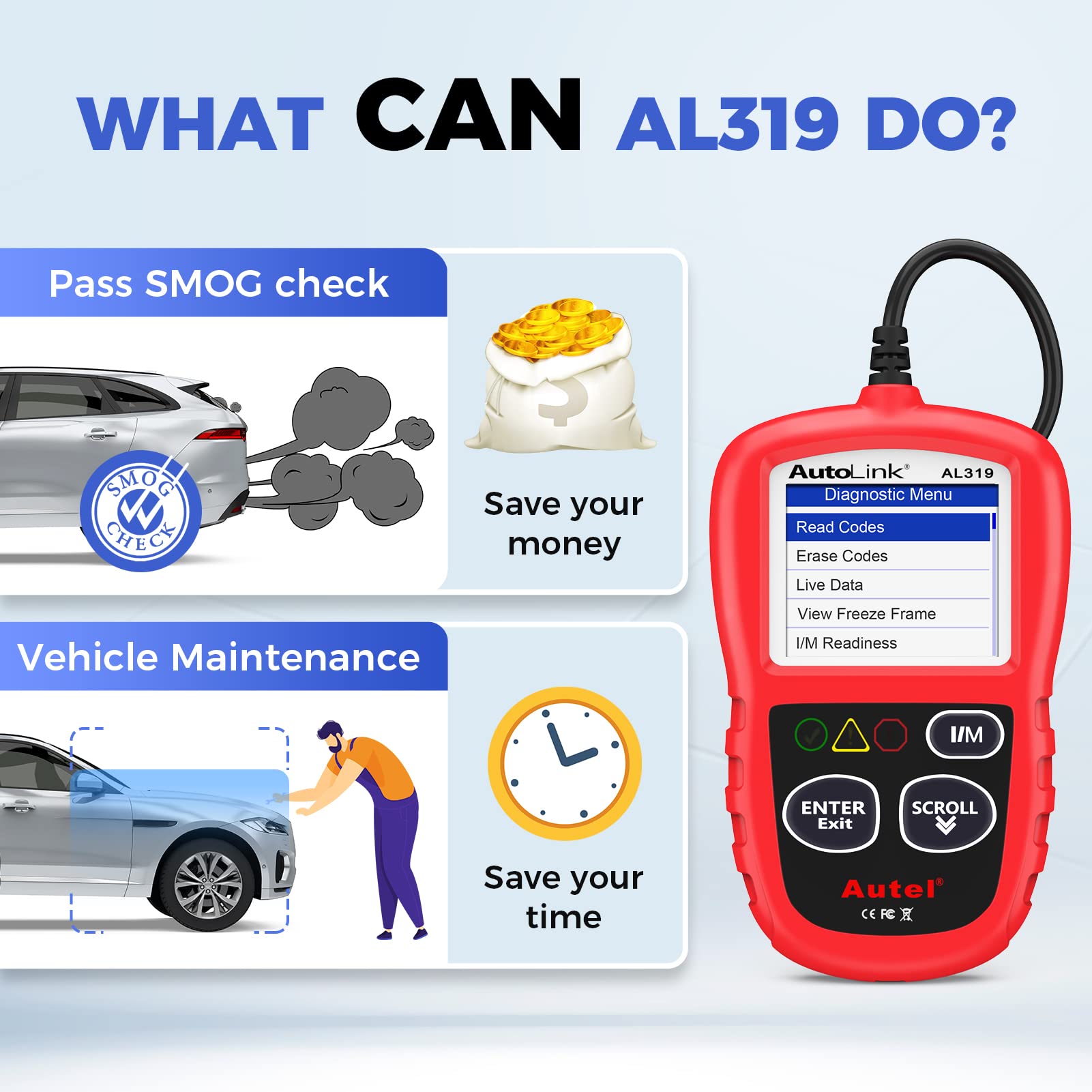 Autel AL319 plug-and-play setup enables easy DIY diagnostics.
