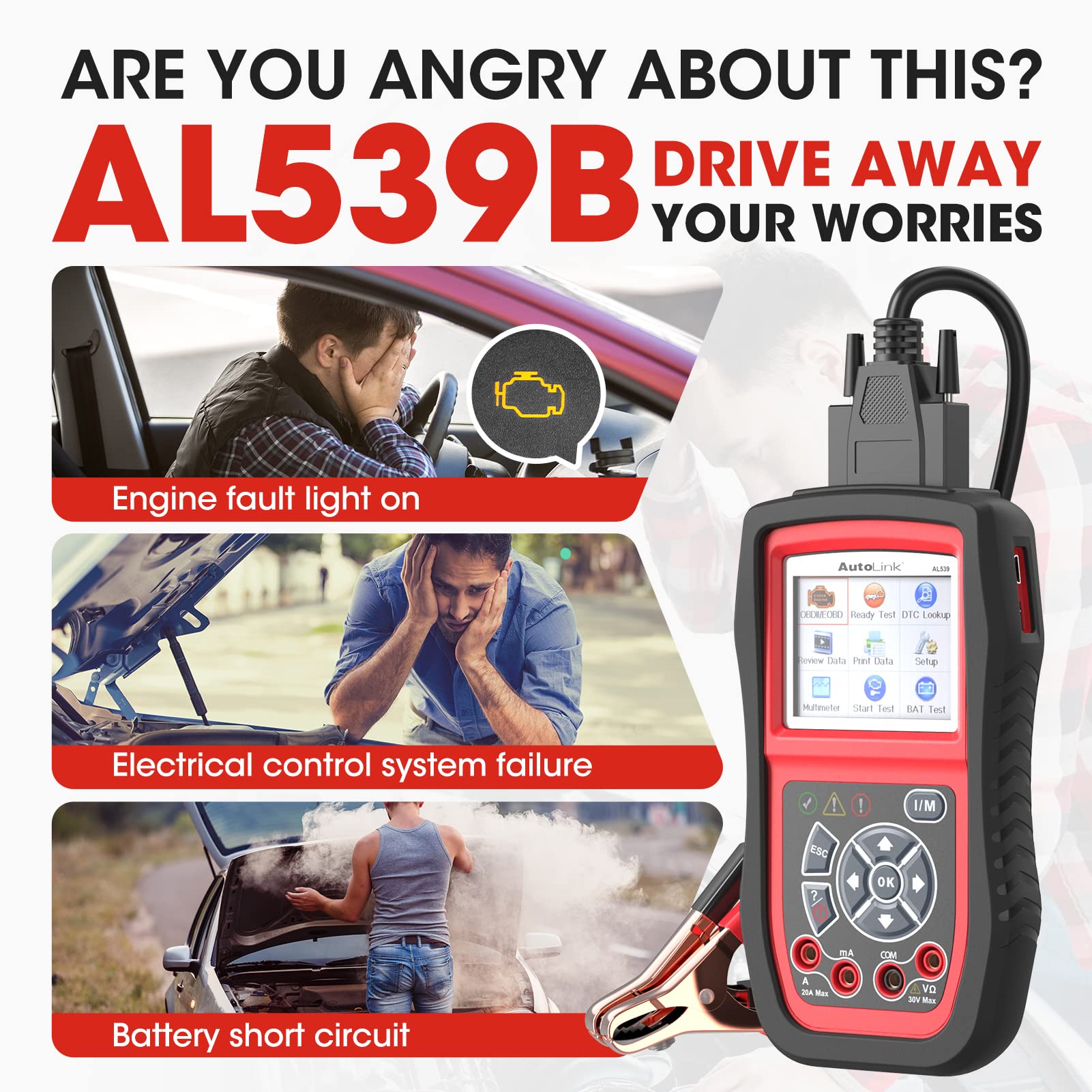 Autel AL539B battery test results screen for rapid 12V battery assessment.