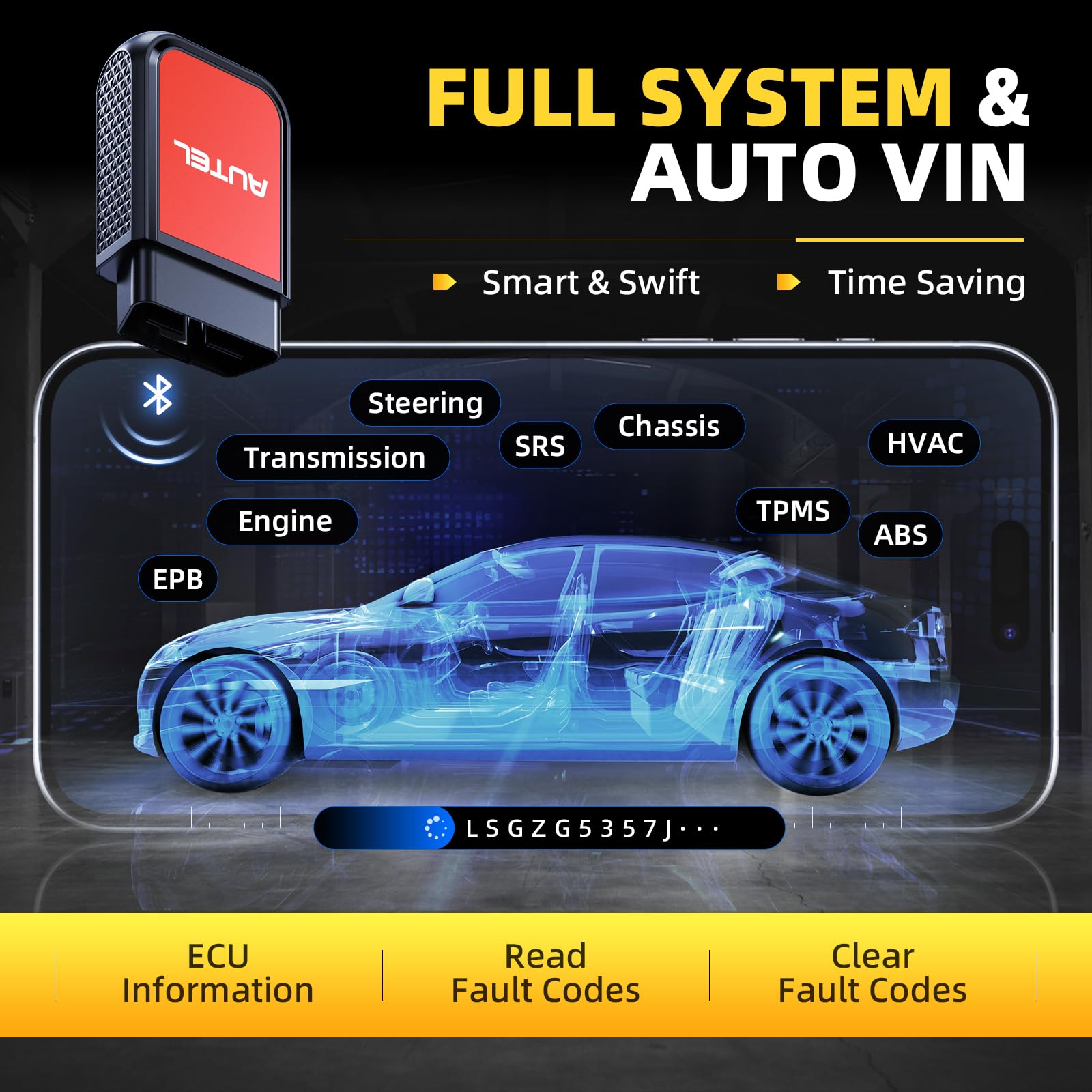 Autel AP2500E AutoVIN readout shows vehicle data in seconds.