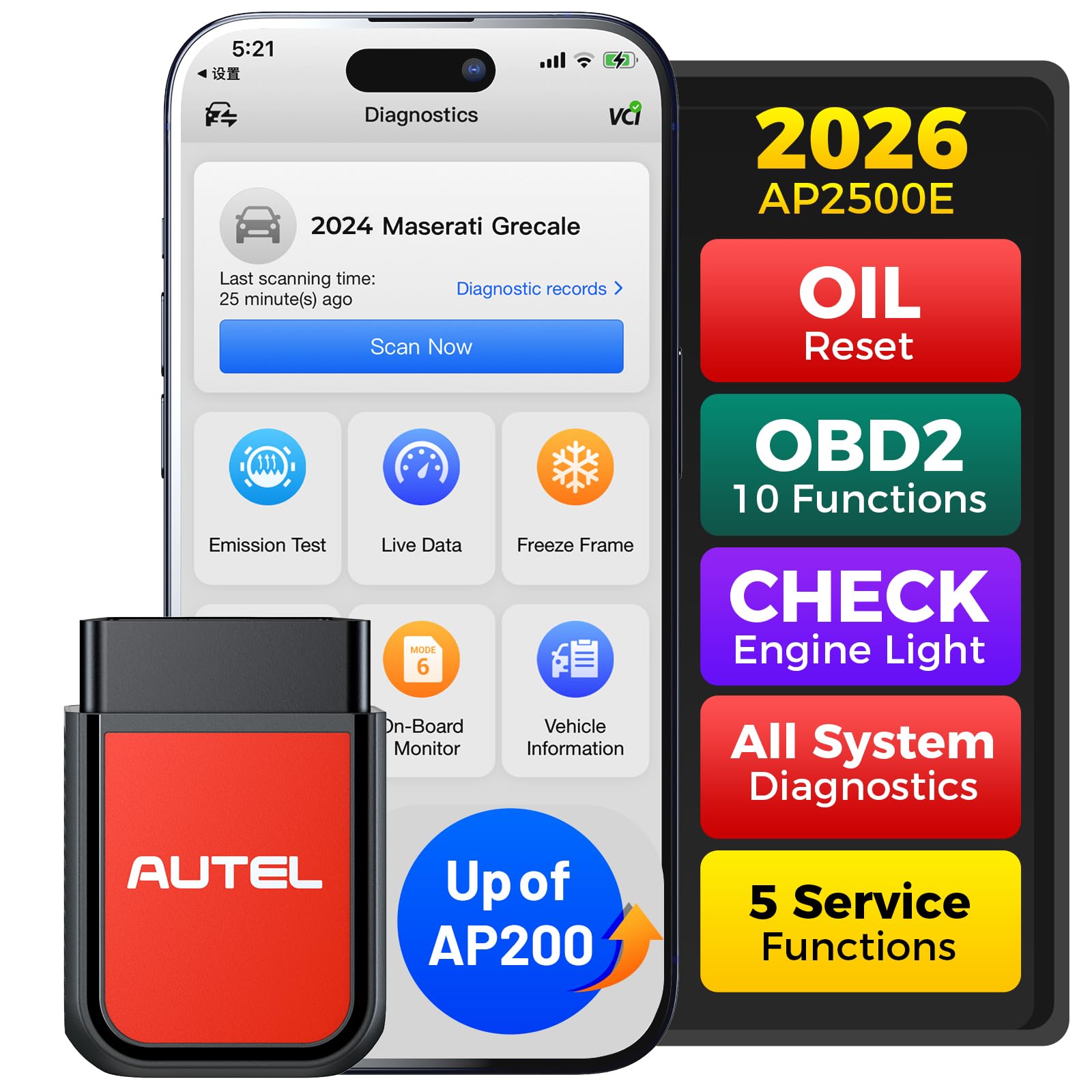 Autel AP2500E Bluetooth setup for quick diagnostics on the go.