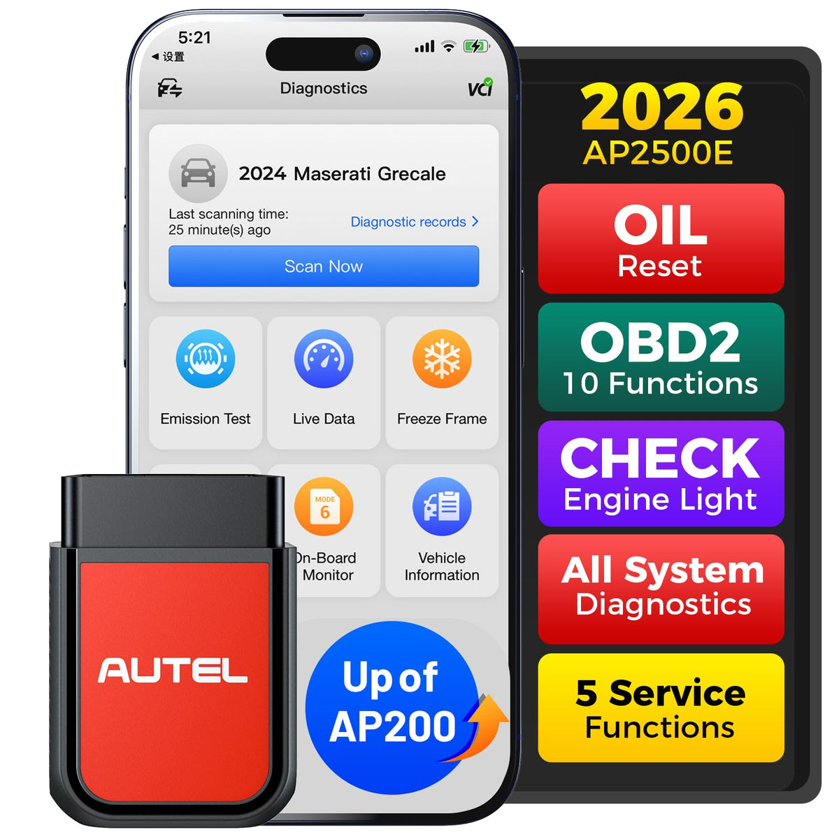 Autel AP2500E Bluetooth setup for quick diagnostics on the go.