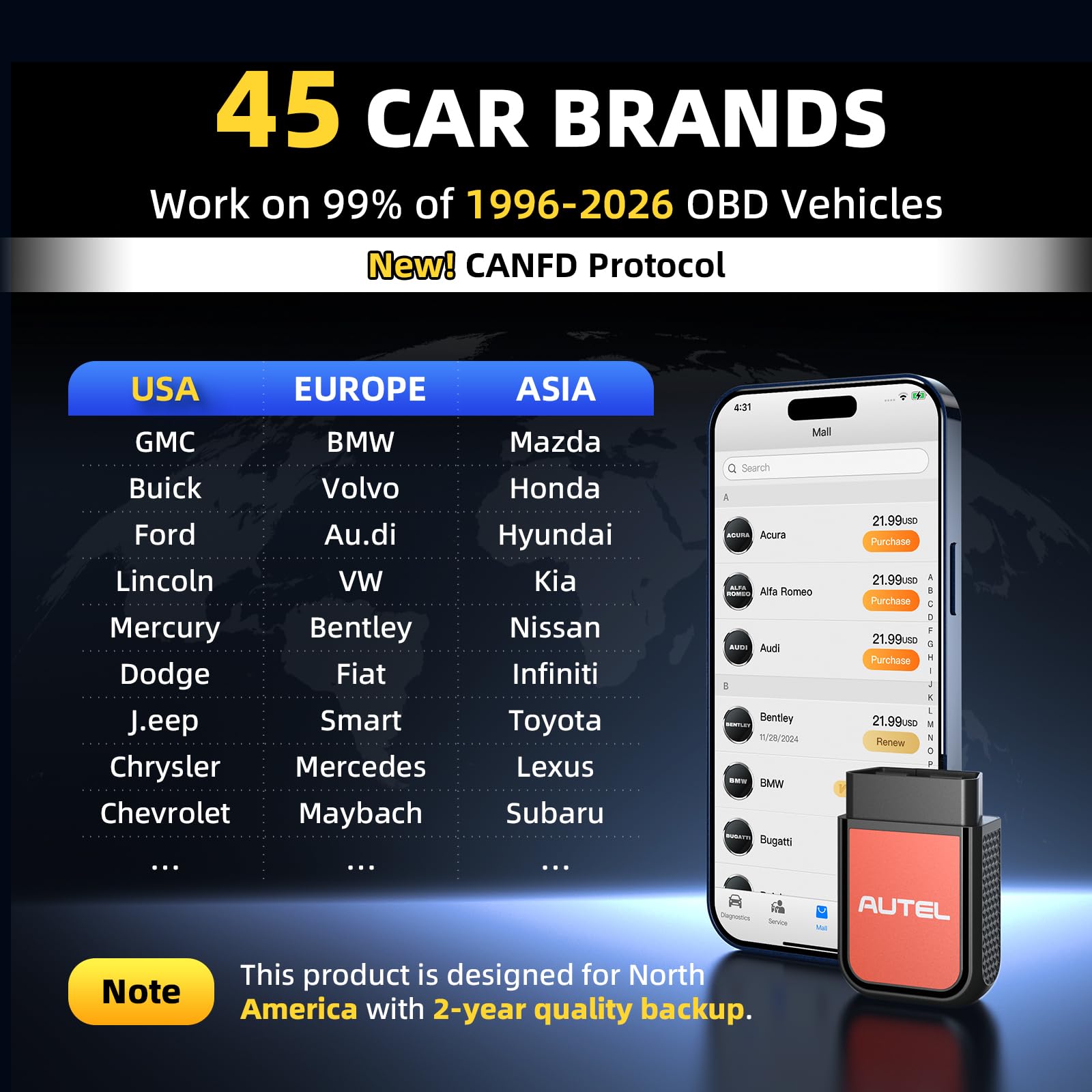 Autel AP2500E compact handheld tool fits in a glove box.