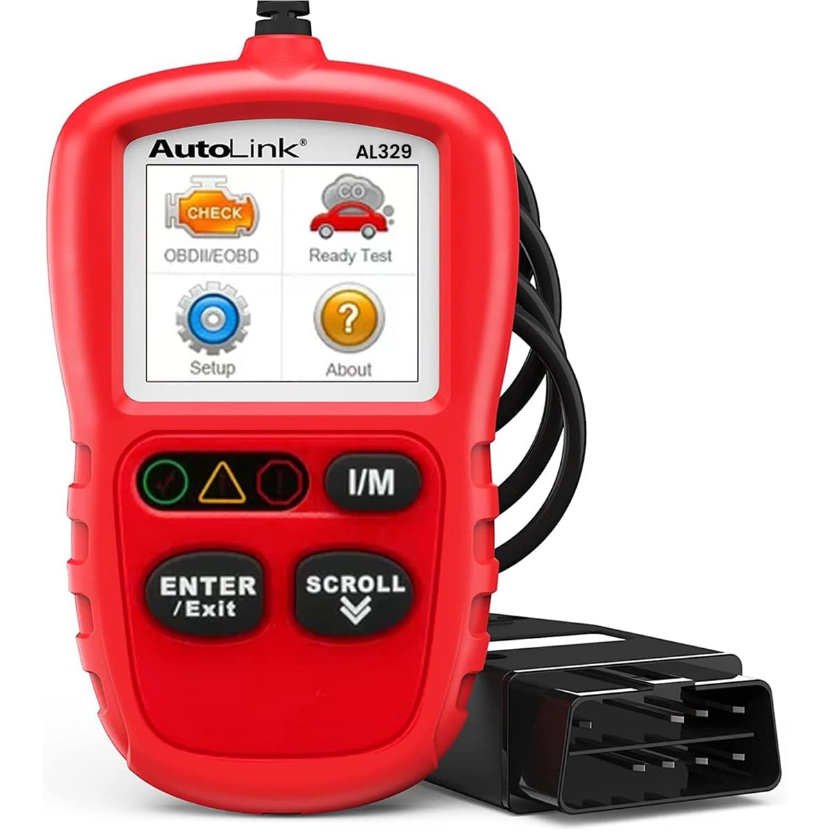 Autel Autolink AL329 front view showing compact OBDII scanner in use