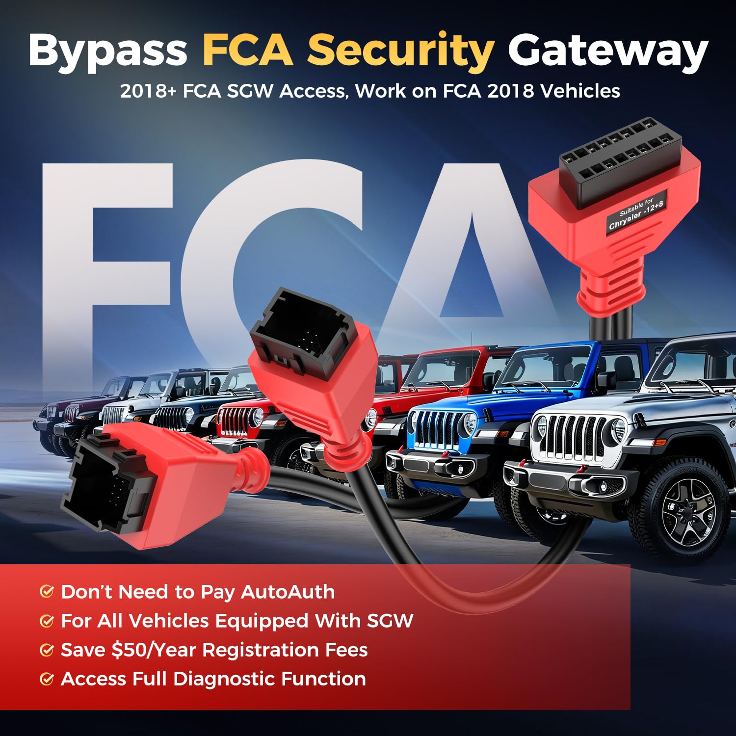 Autel 12+8 cable connects OBD2 scanner for 2018+ FCA vehicles