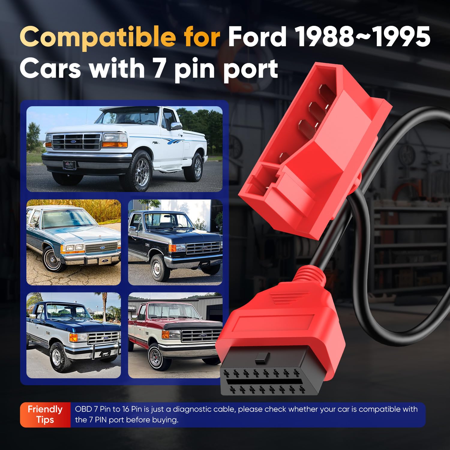 Autel Ford 7pin port diagnostic cable showing the 7pin to 16pin conversion.