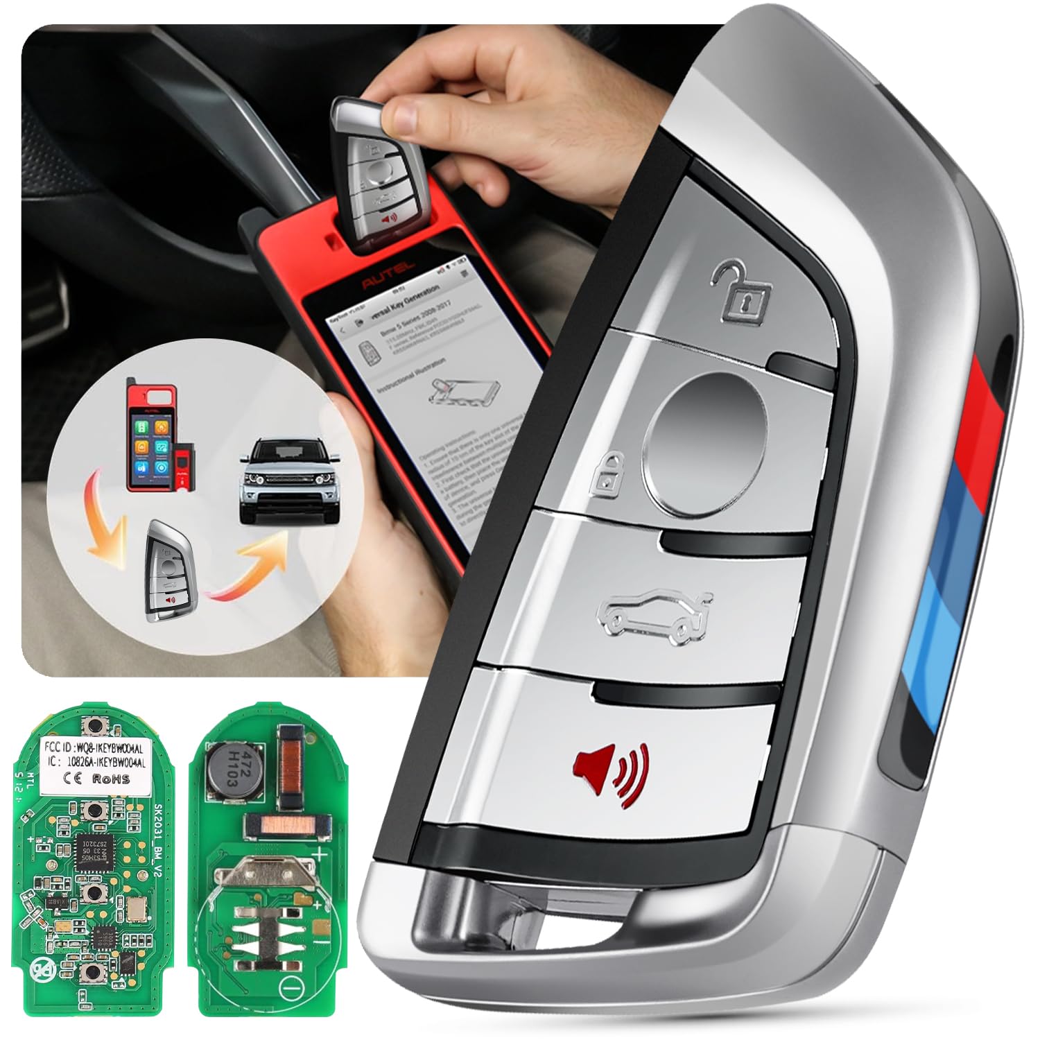 Autel iKEYBW004AL blank key fob front view, BMW-compatible design for quick replacement