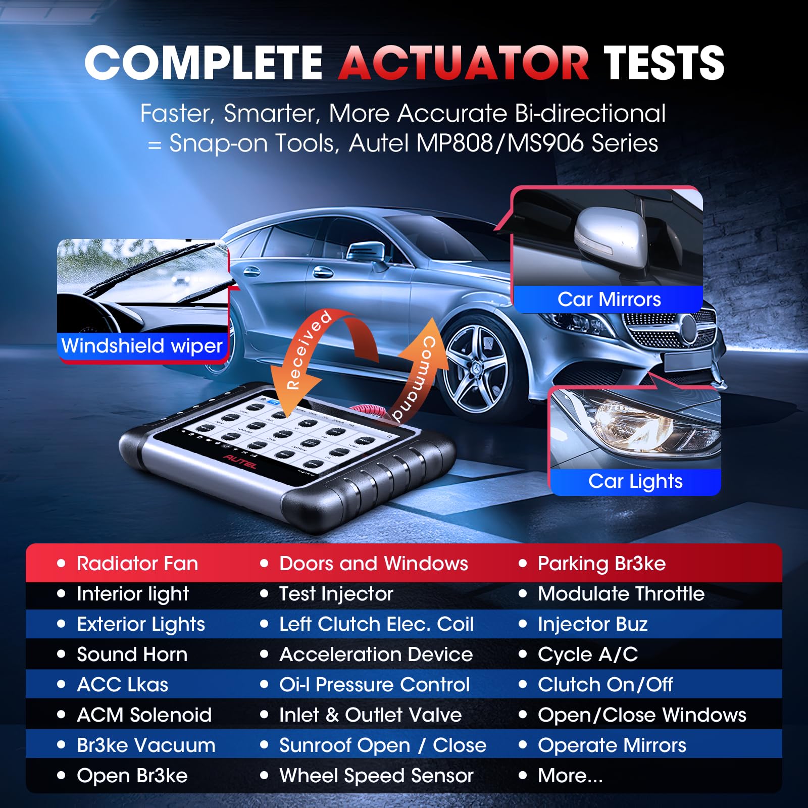 Autel MK808S bi-directional control demo tests actuators like windows.