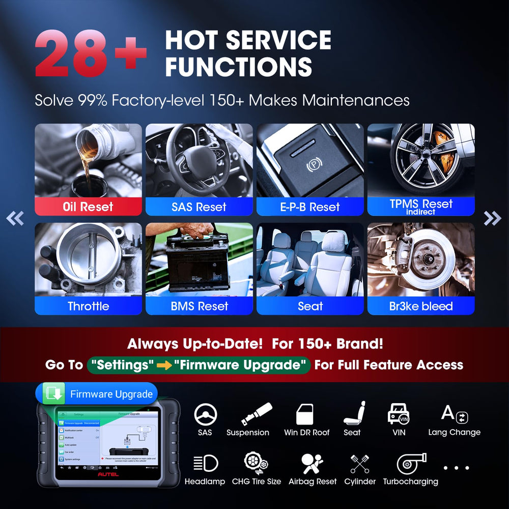 Autel MK808S service reset menu for essential maintenance resets.