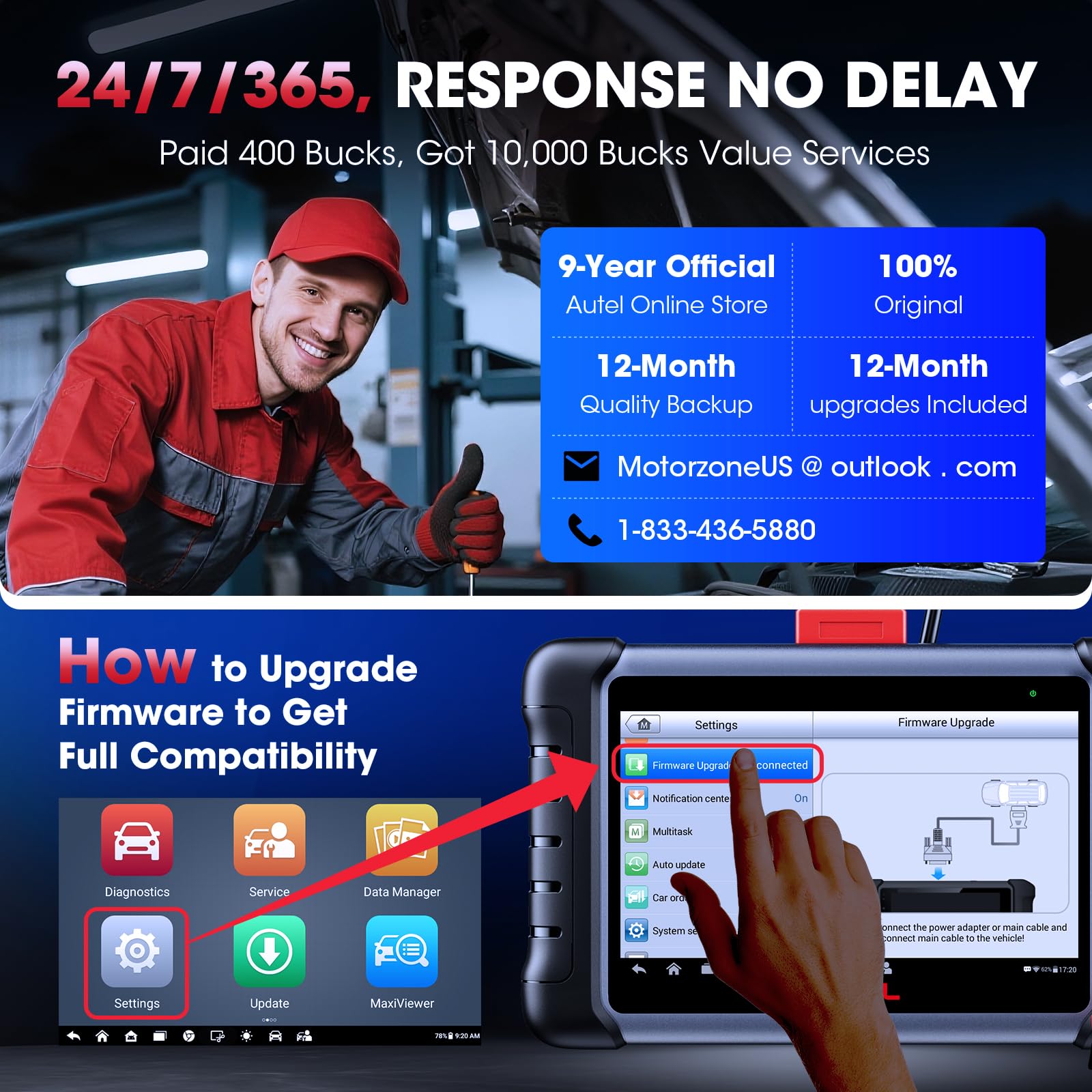 Autel MK808S wireless print report for shareable diagnostics.