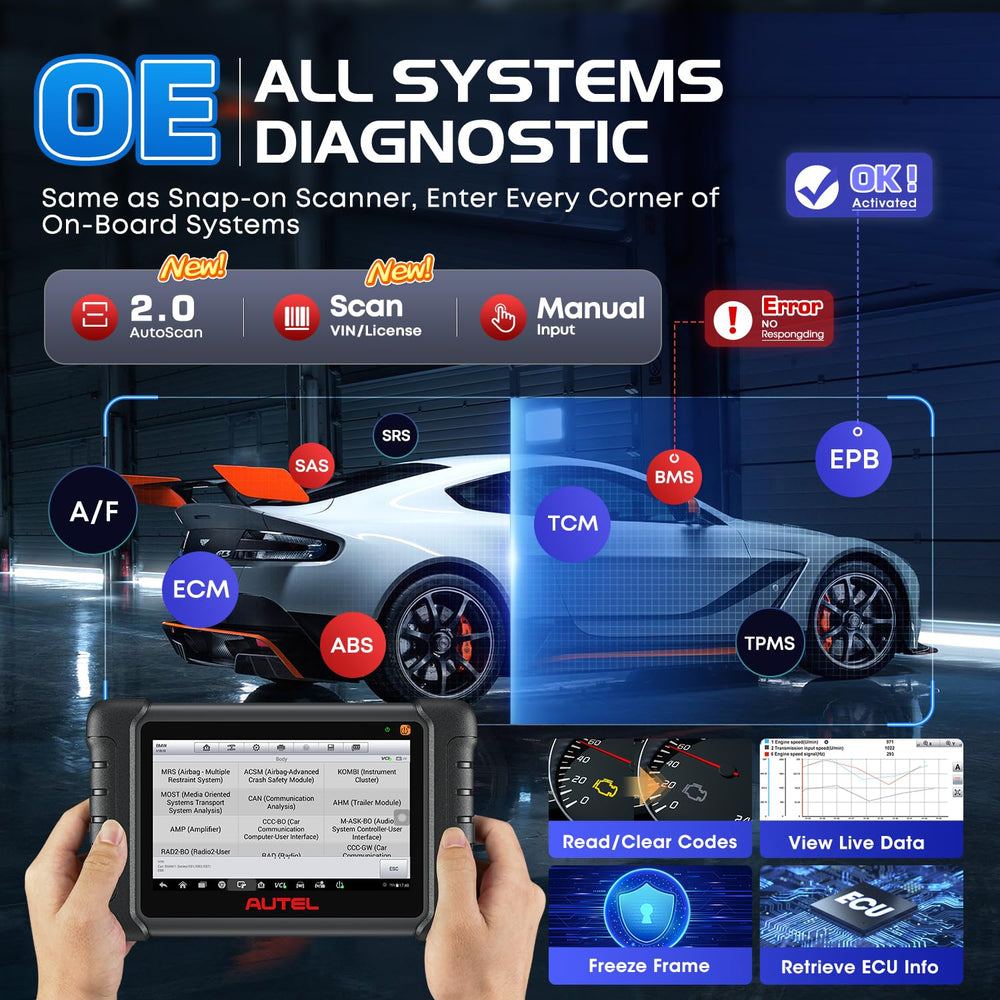 Autel MK900BT Auto VIN scan quickly identifies vehicle and ECU data