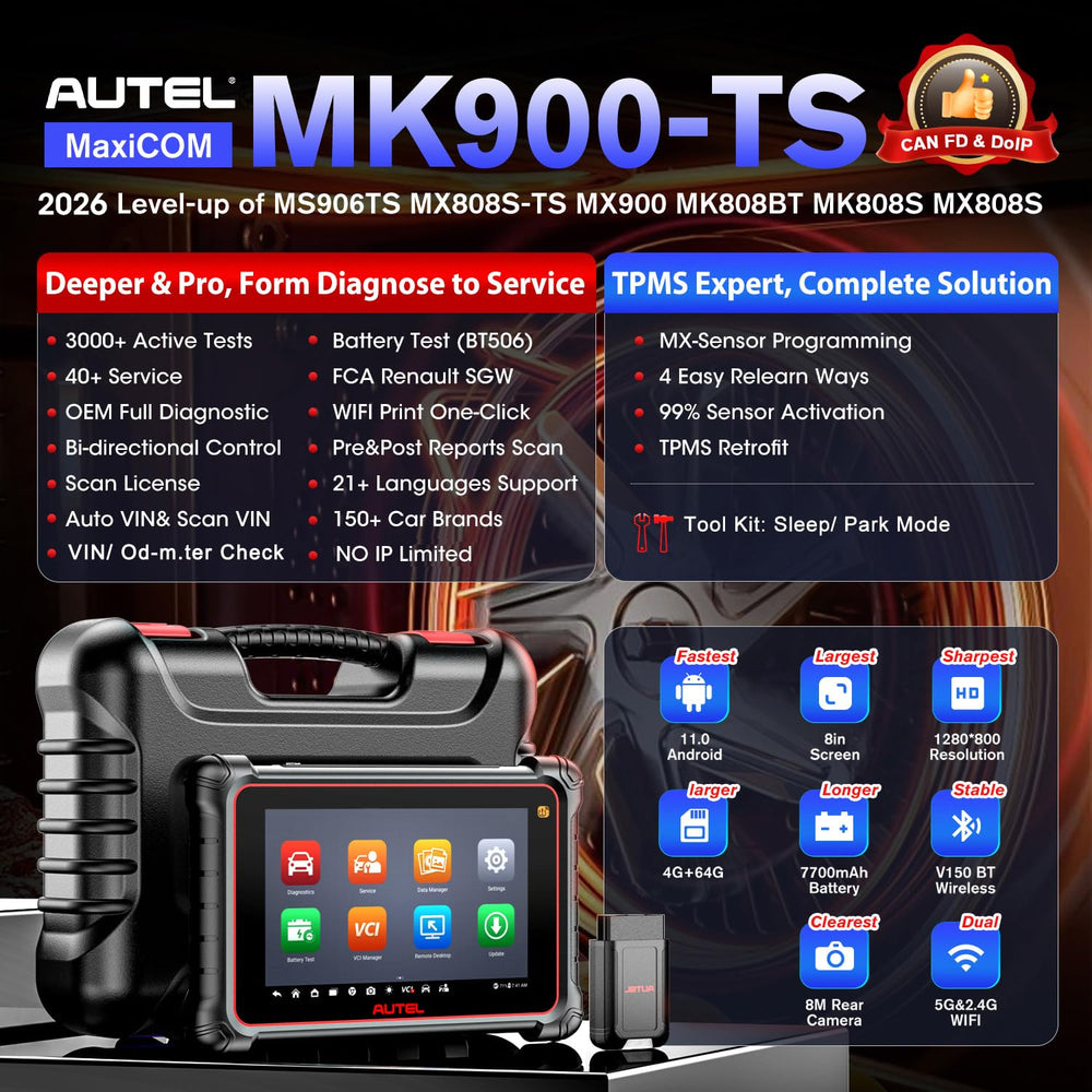 Autel MK900TS bidirectional control in use for component testing.