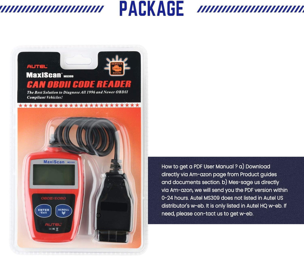 Autel MS309 packaging and quick-start guide included.
