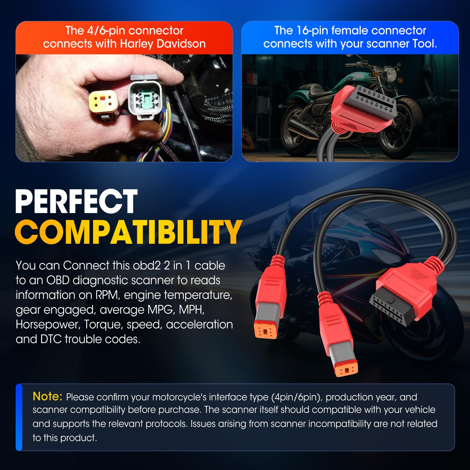 Autel CAN-bus shielded cable enables stable Harley diagnostics.