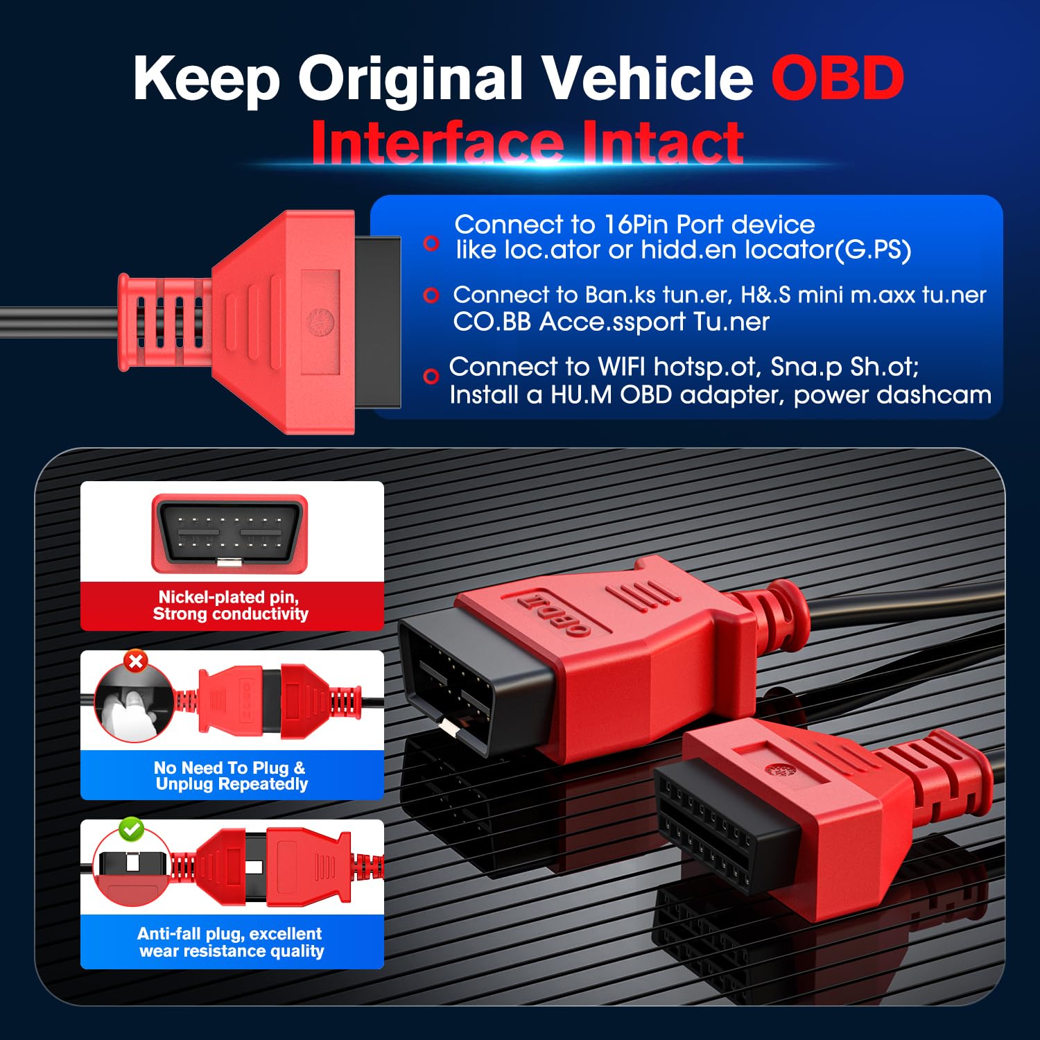 Autel OBD2 extension cable showcases warranty and packaging