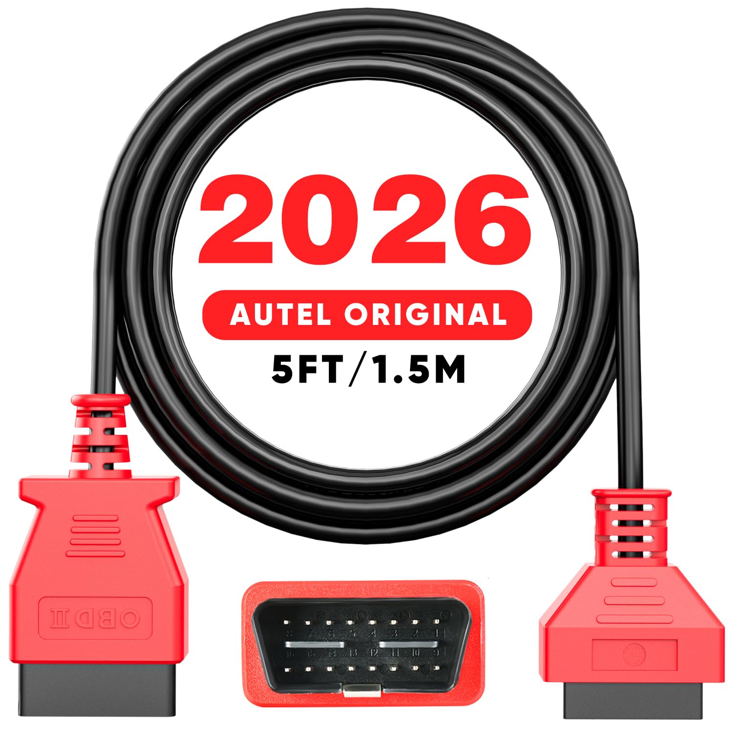 Autel OBD2 extension cable with 16-pin male-to-female connectors and 5-foot reach.