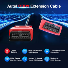 Autel extension cable shown for a plug-and-play diagnostic setup.