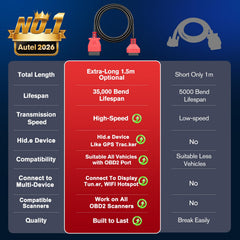 Autel 5ft OBD2 cable provides comfortable diagnostic access.