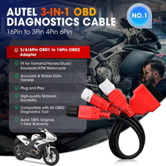 Autel Original 16-pin to 4-pin cable enables OBD1 to OBDII checks.