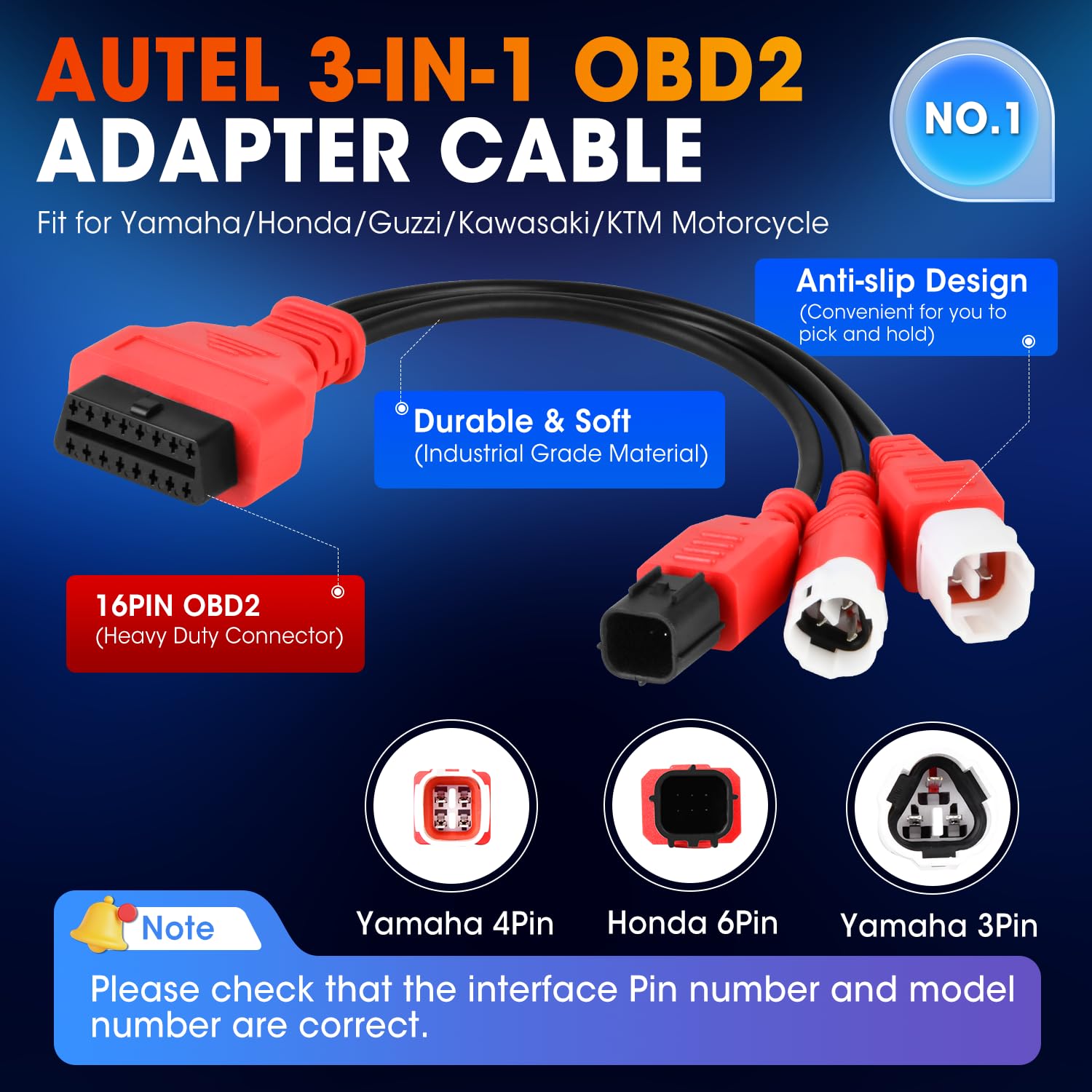 Autel Original OBD2 adapter for motorcycle diagnostics and data transmission.