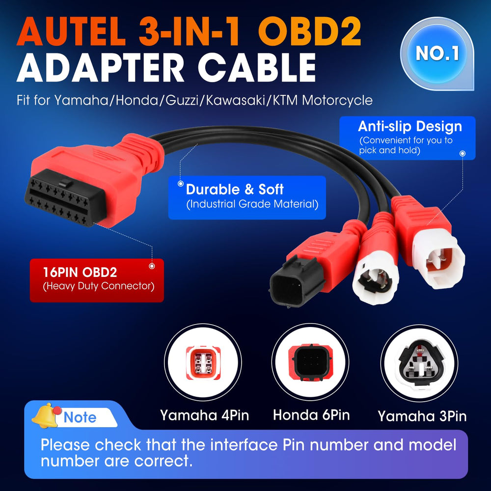 Autel Original OBD2 adapter for motorcycle diagnostics and data transmission.