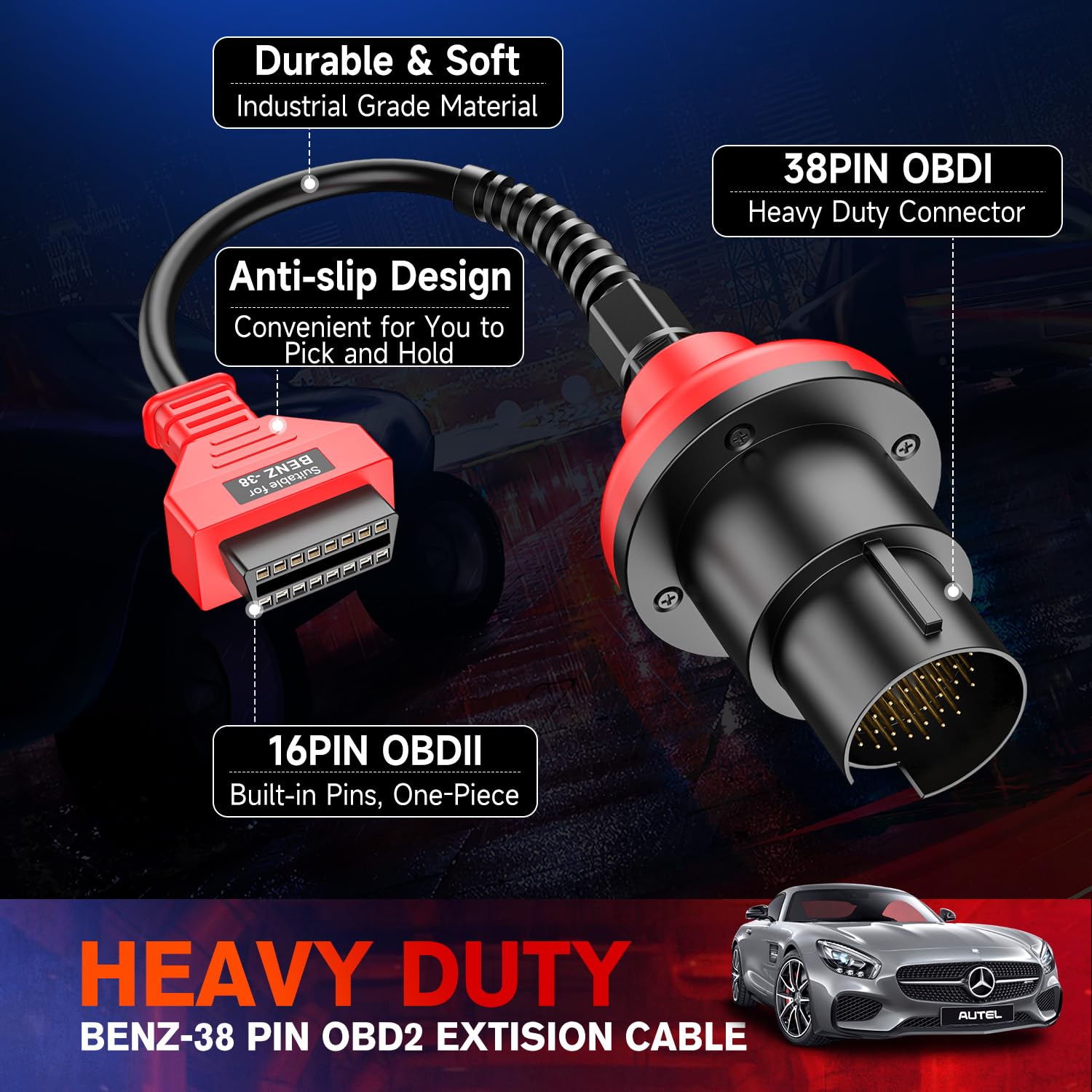 Autel original 38-pin connector ensures stable data transmission during tests.