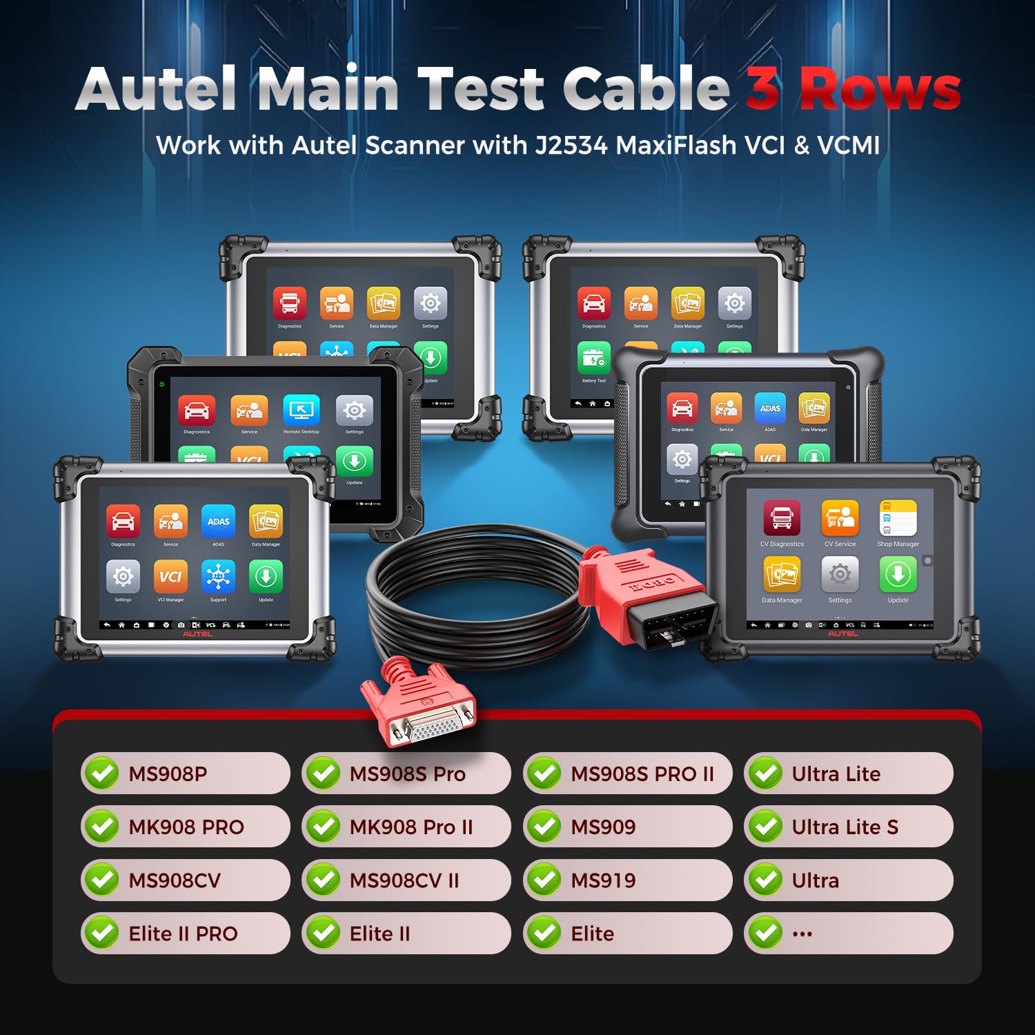 Close-up of the Autel 3-row interface on the main test cable