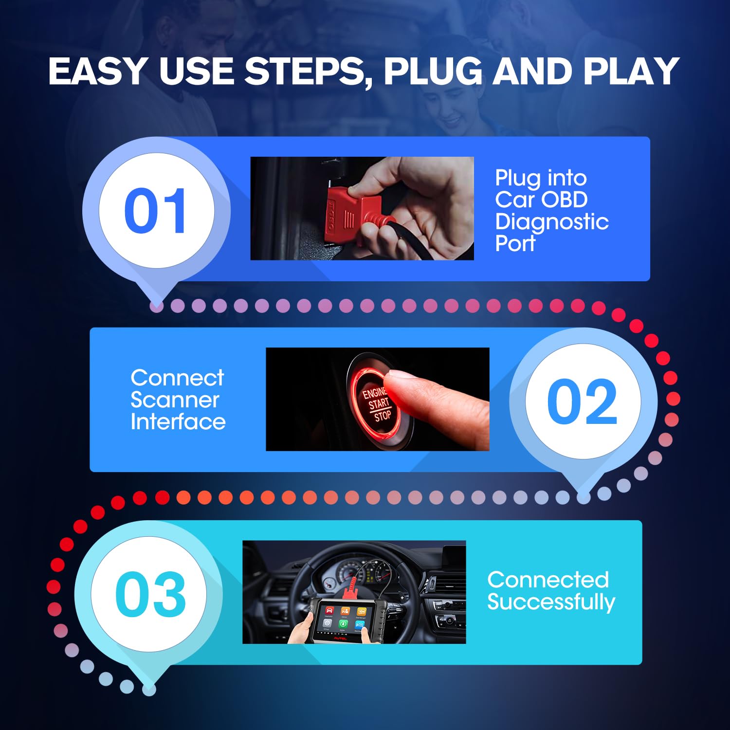 Autel main test cable extends reach to diagnose outside vehicle.