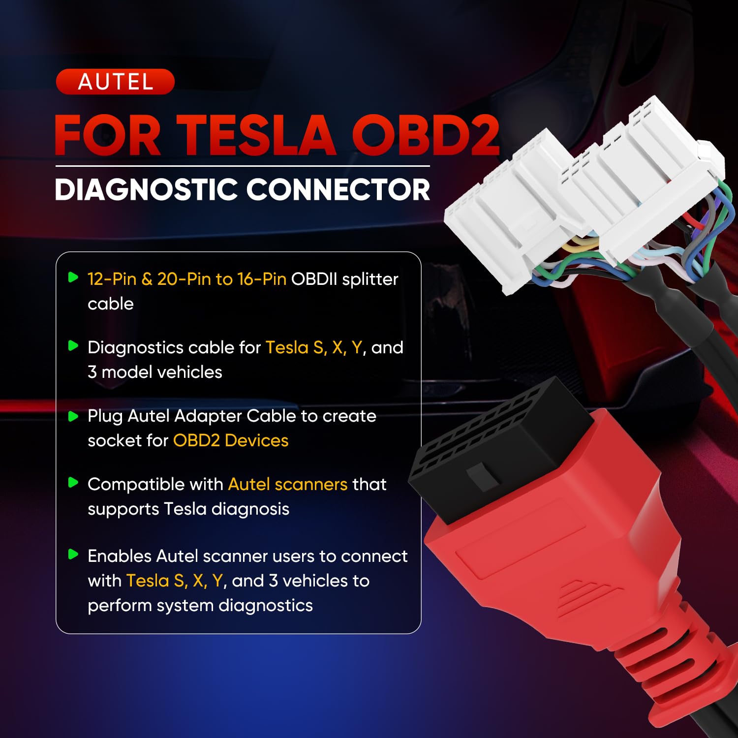 Autel TCAN003 20-pin connectors shown for Tesla models
