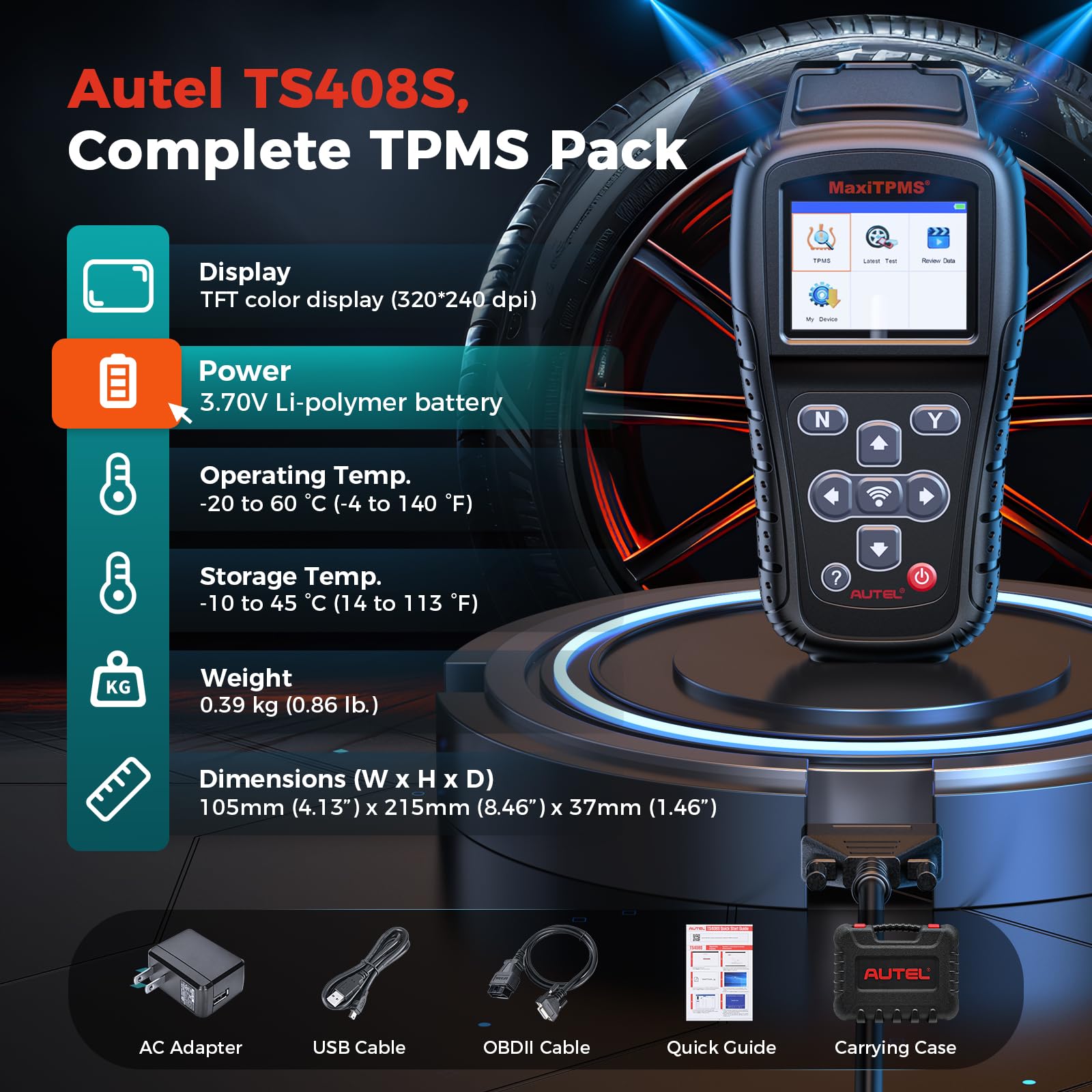 Autel TS408S compact design fits in technician bag.