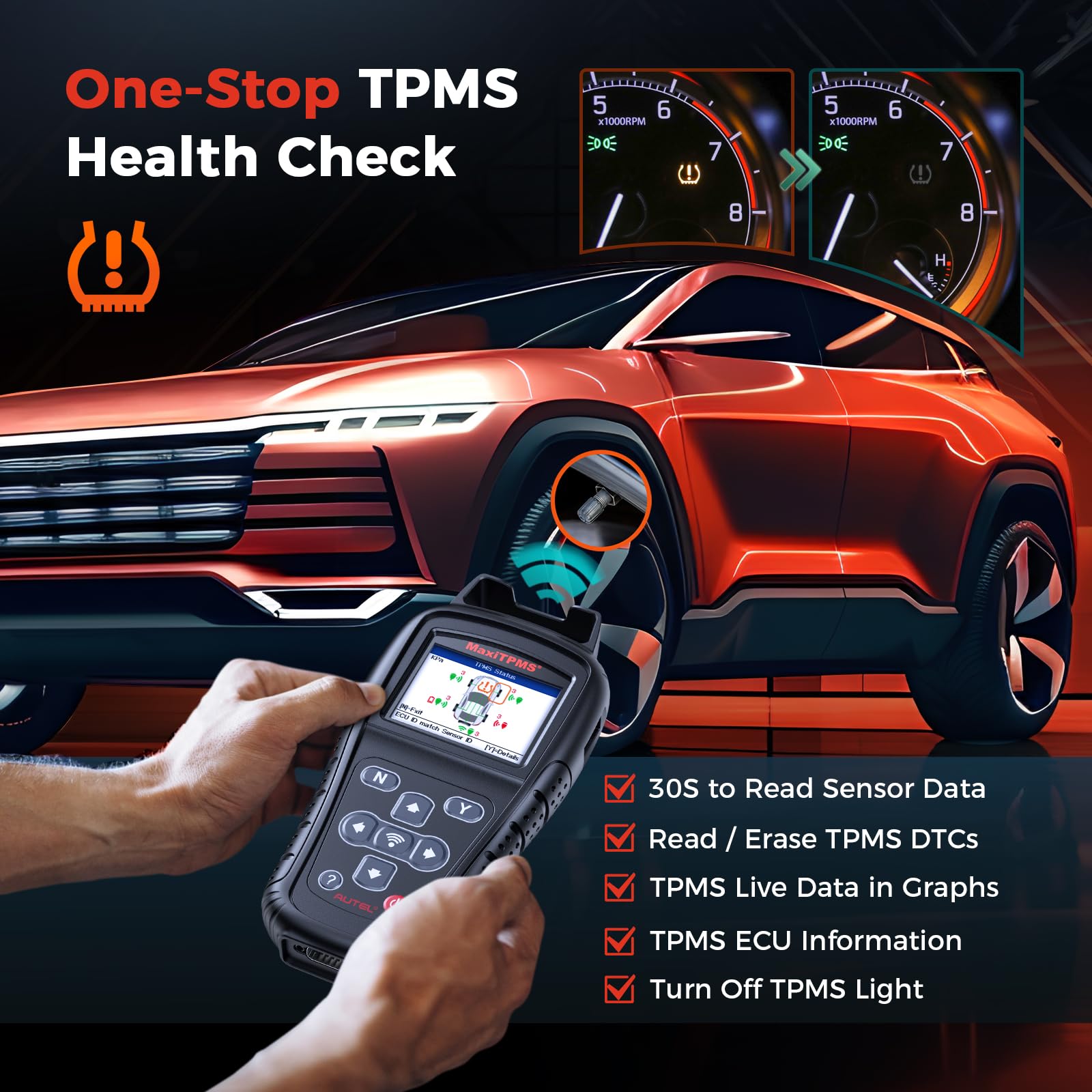 Autel TS408S DTC read and clear via OBD II for quick troubleshooting.