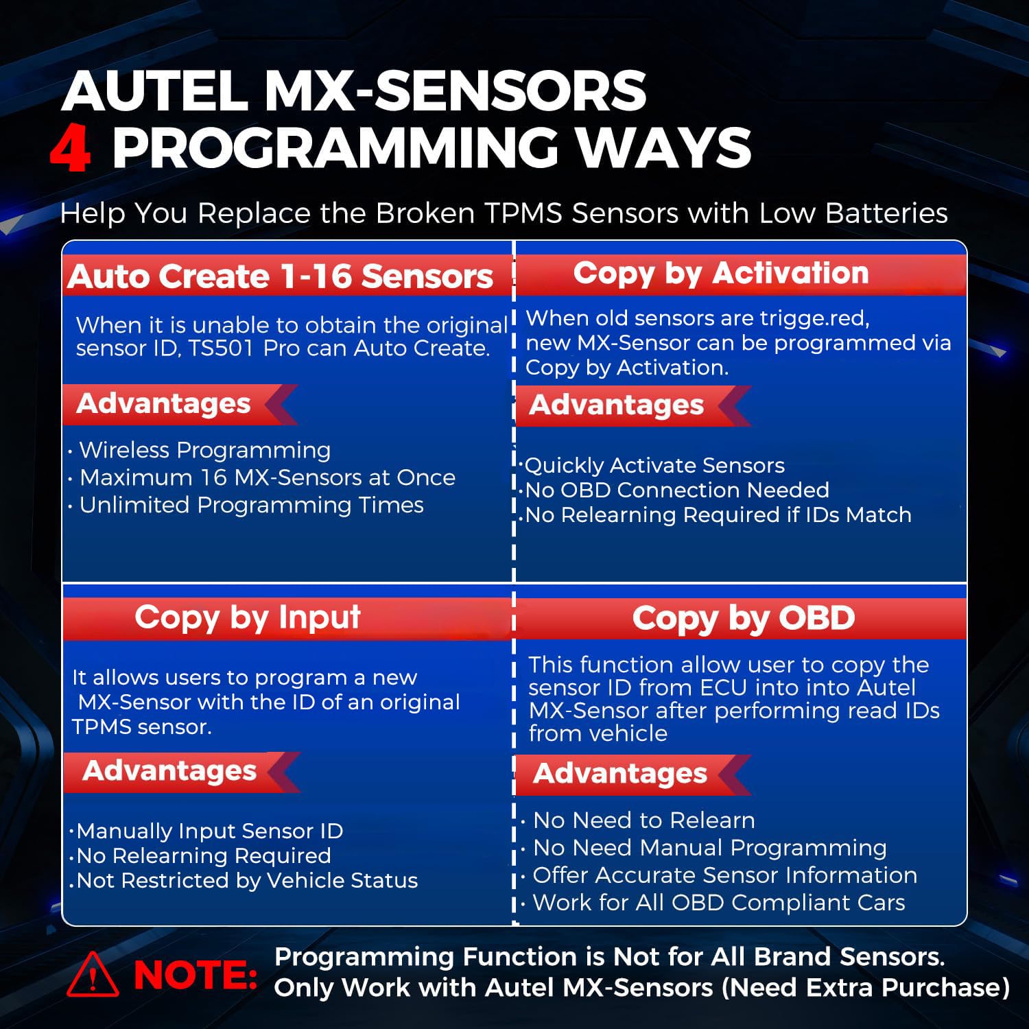 Autel TS501 PRO OBD relearn feature to reassign sensor IDs.