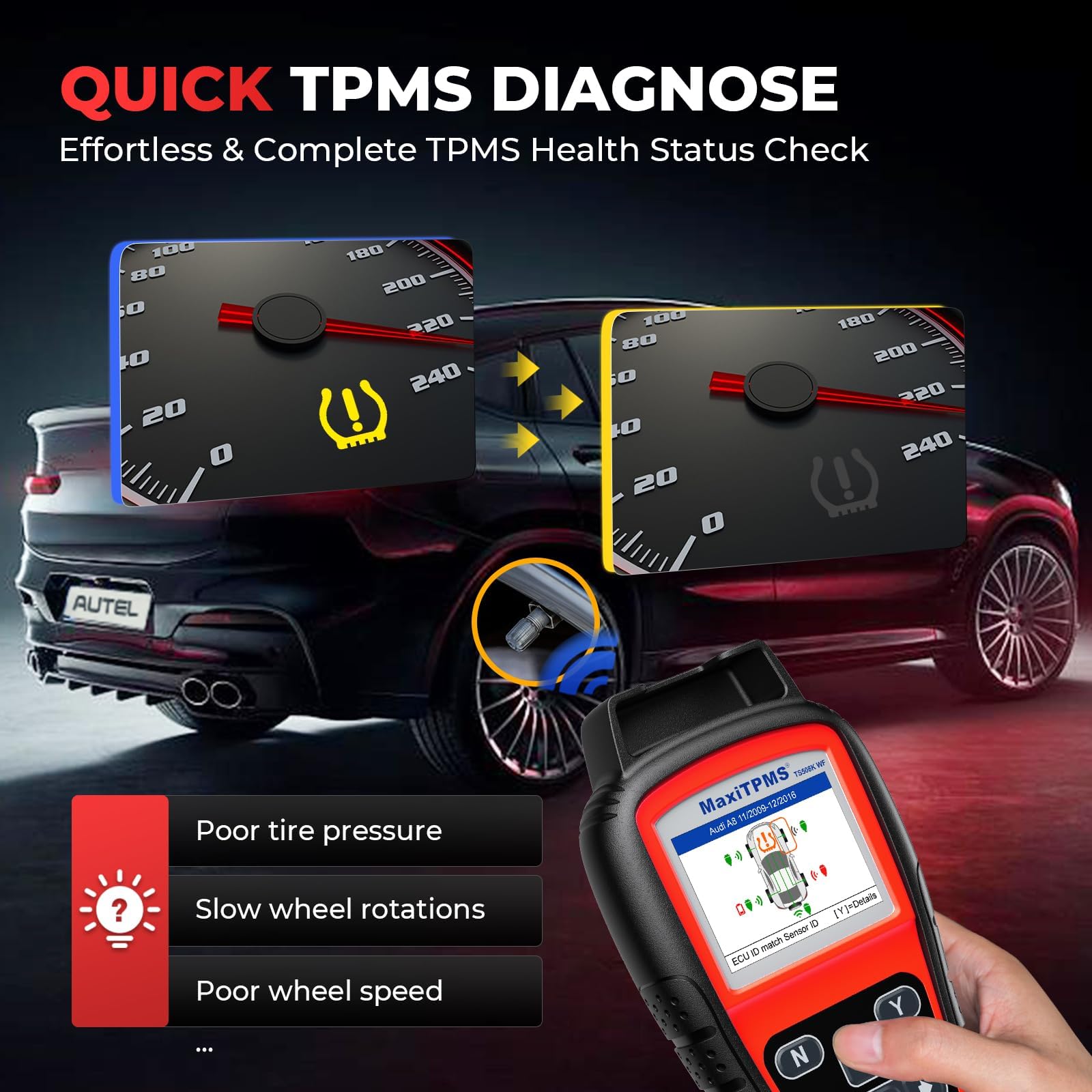 Autel TS508WF dtc-reading: quick TPMS fault code checks and diagnostics.