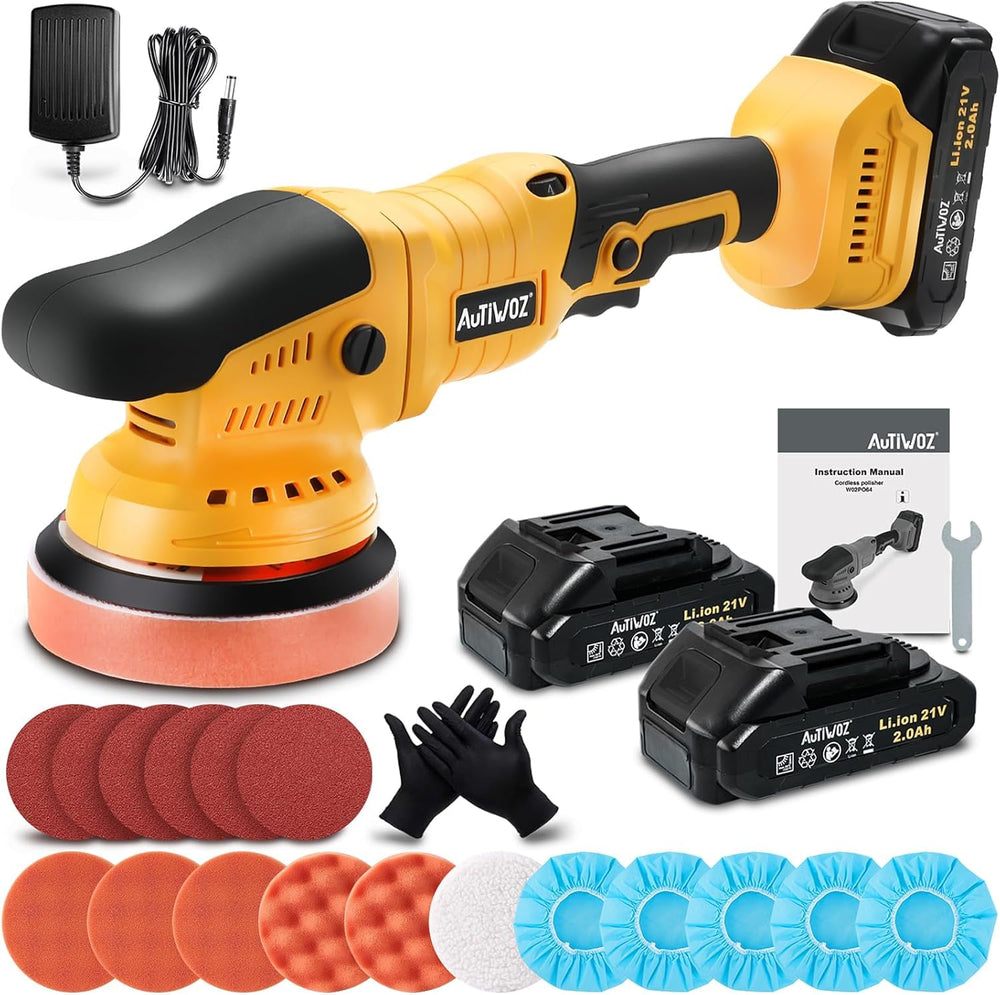 AUTIWOZ cordless buffer polisher with battery pack for extended sessions.