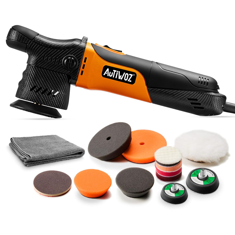 AUTIWOZ mini polisher with 2in backing plate for tight spots and precise control.